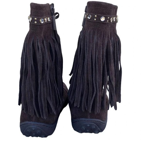 Girls Leather Michael Michael Kors Accents US 4 Brown Ankle Boots Side Boho Fall - Picture 4 of 12